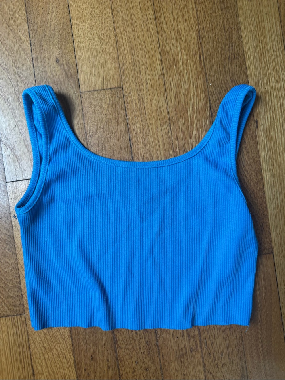 Blue Ribbed Square-Neck Cropped Tank Top - Picture 4 of 4